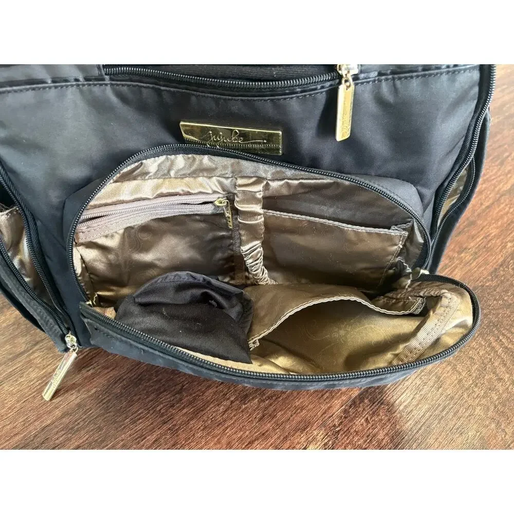 JuJuBe Multi-Pocket Black Gold Convertible Diaper Bag Organizer Tote Flawed